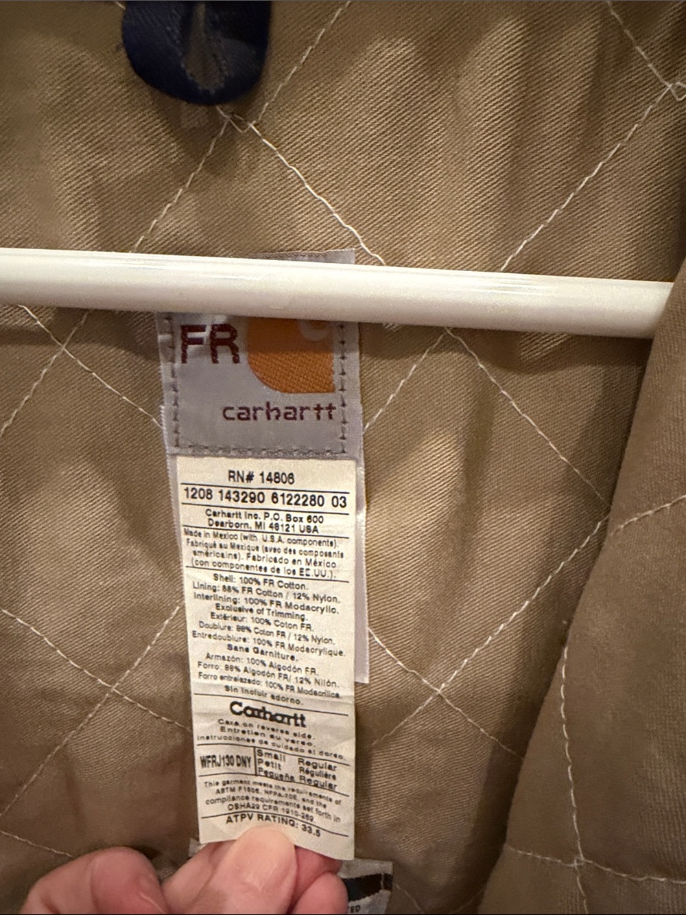 FR Carhartt Navy Hooded Work Jacket with Tan Lining - Picture 2 of 6